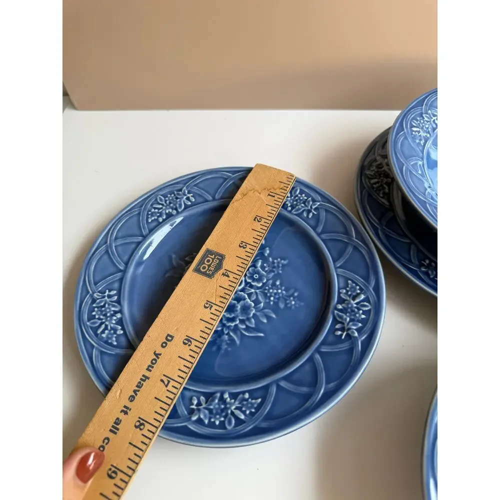 Bordallo Pinheiro Set of Two Blue Floral Arches Bowl and Salad Plate Set